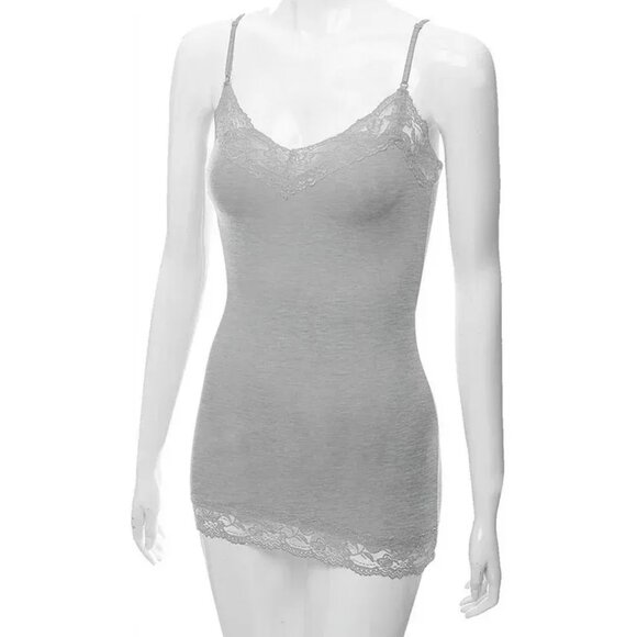 Bozzolo Women's Gray Lace Trim Stretchy Tunic Camisole Tank Top - Picture 1 of 6